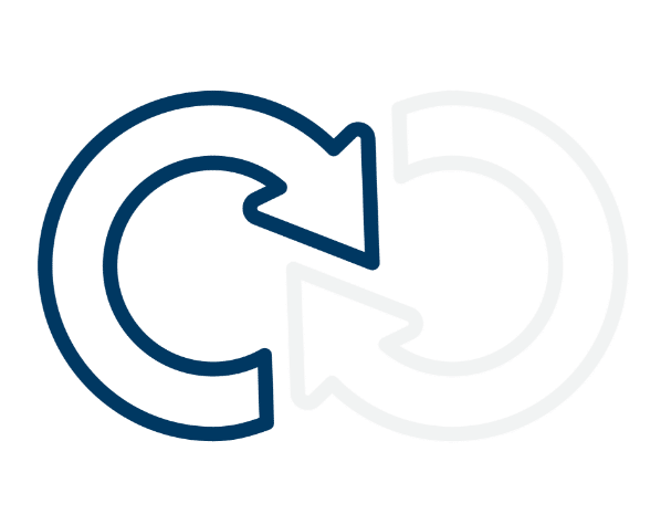 An icon featuring two interlocking arrows forming a circular shape, one in dark blue and the other in white, on a dark green background, symbolizing a refresh or continuous cycle.