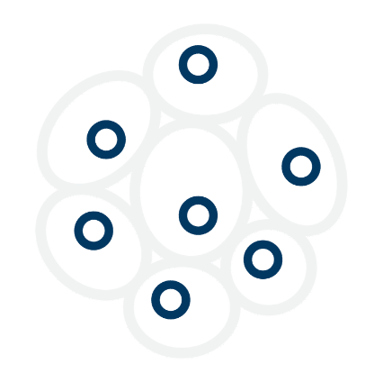 An icon depicting a cluster of oval shapes outlined in white, each containing a dark blue circle in its center, against a dark green background, resembling a cross-section of cells.