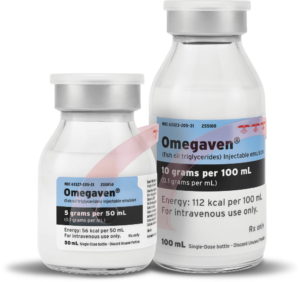 2 jars with Omegaven emulsion 50 mL and 100 mL
