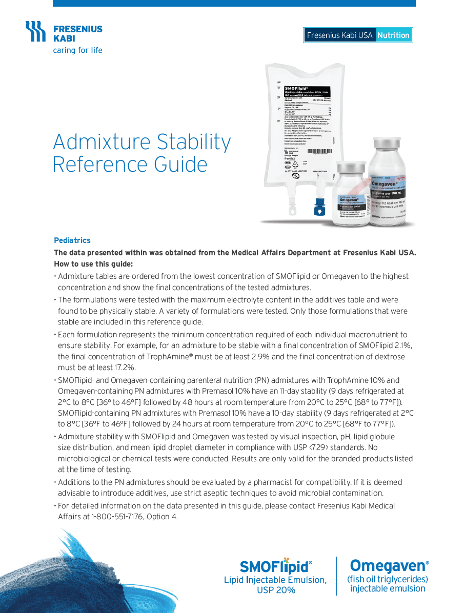 Admixture Stability Reference Guide for Pediatrics