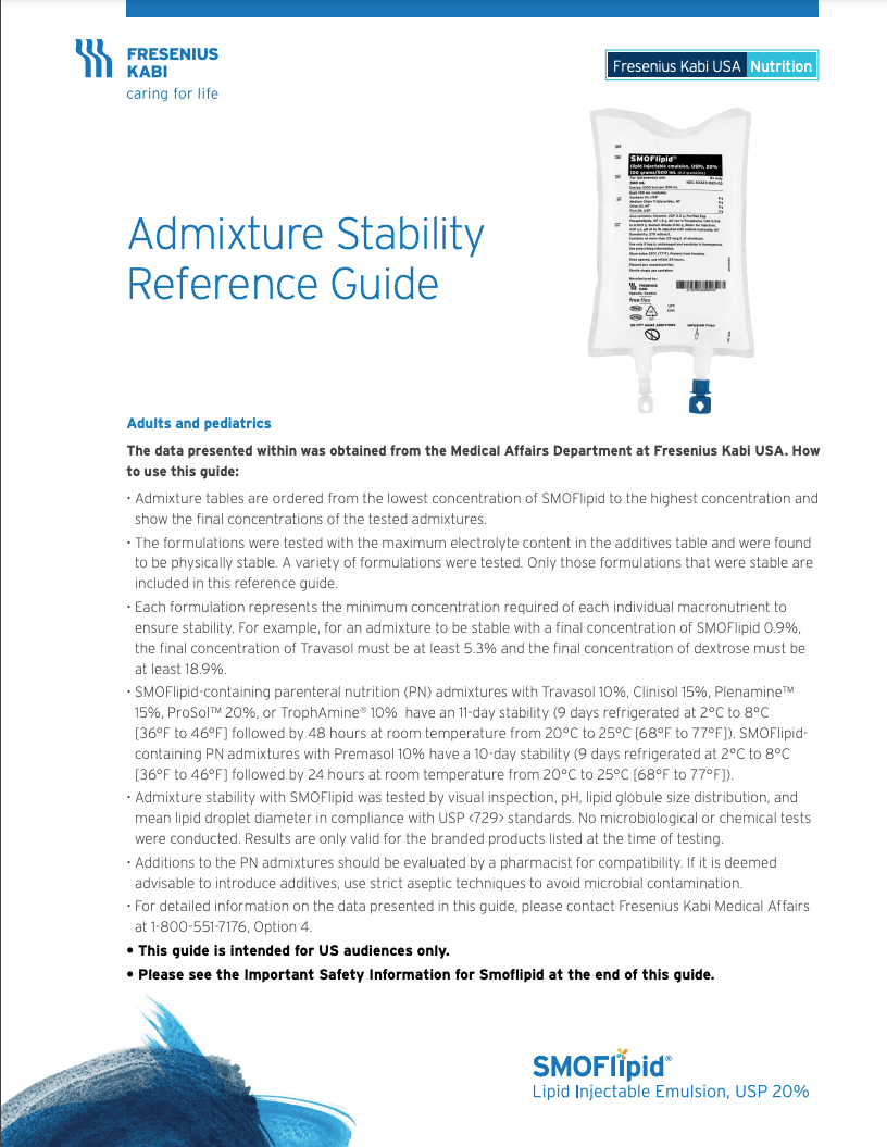 Admixture Stability Reference Guide: Adults and Pediatrics