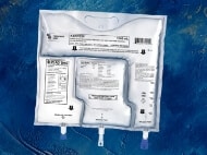 3-chamber bag PN for adults on a textured blue background