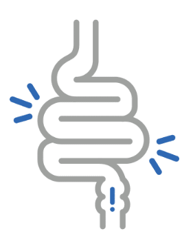 Intestine icon with exclamation mark