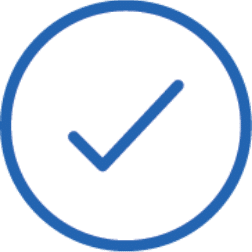 Blue circular icon with white background containing check mark.