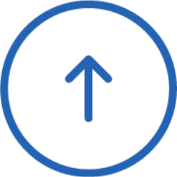 Blue circular icon with white background containing vertical blue arrow pointing up.