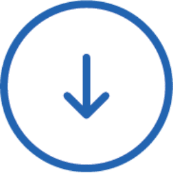 Blue circular icon with white background containing blue arrow pointing down.